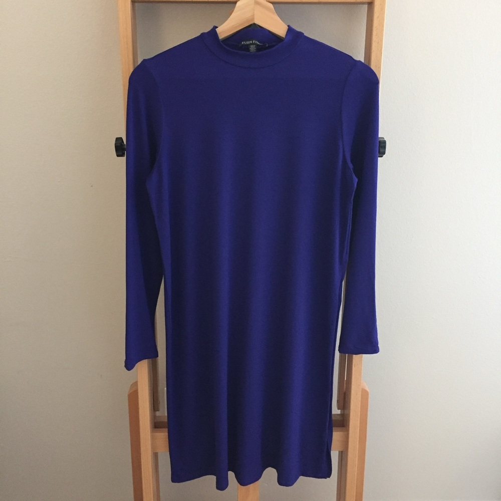 Eileen Fisher Purple Viscose Jersey Mockneck Caftan Tunic Dress